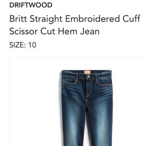 Driftwood Embroidered Cuff Cropped Jeans - Size 10